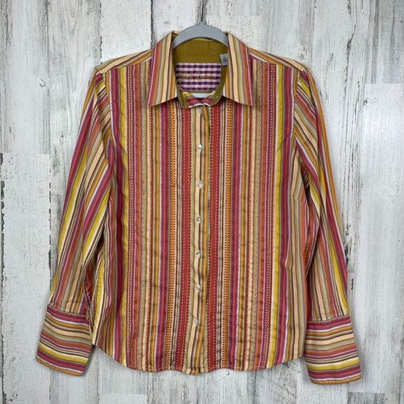 Robert Graham striped button up shirt colorful boho embroidery Large - Picture 1 of 7